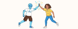 AI Robot and Woman High Five Illustration